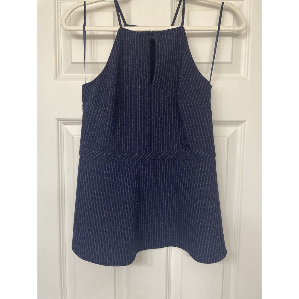 Banana Republic Blue Pinstripe Square Neck Spaghetti Strap Peplum, Sz 2